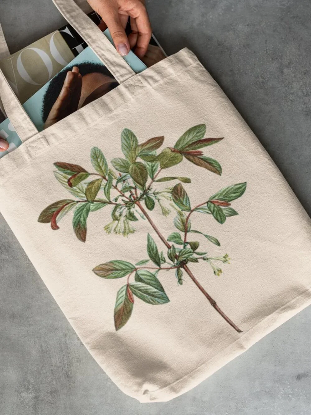 Honeyberry Vintage Floral Print Graphic Canvas Tote Bag